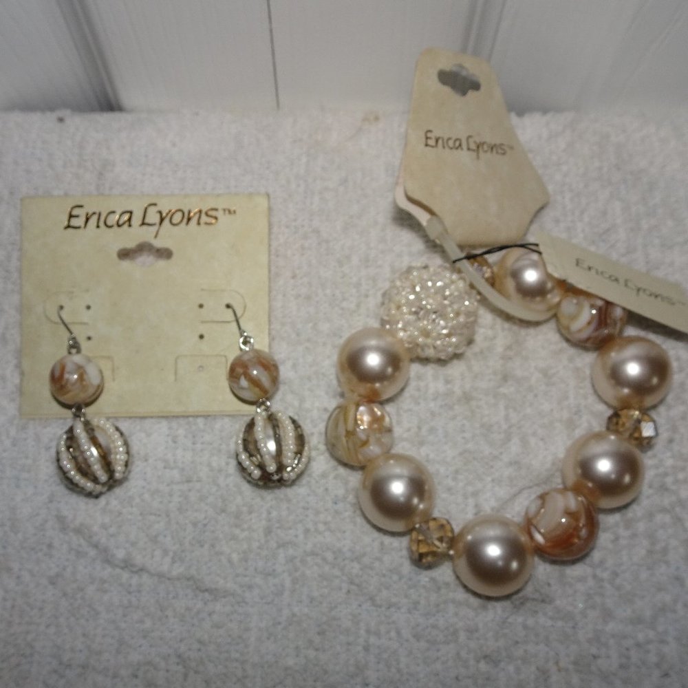 Erica Lyons Beaded Faux Pearl Bracelet & Earrings